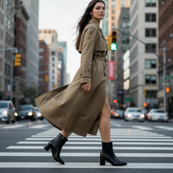 〽️Women's Black Ankle Pointed Toe Chunky Block Heel Low Heeled Booties - Picture 6 of 9